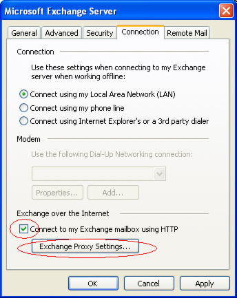 Exchange Proxy Settings