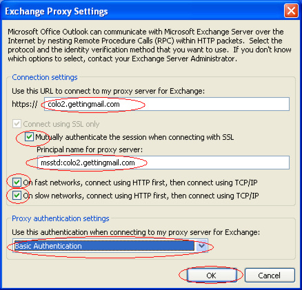 Exchange Proxy Settings